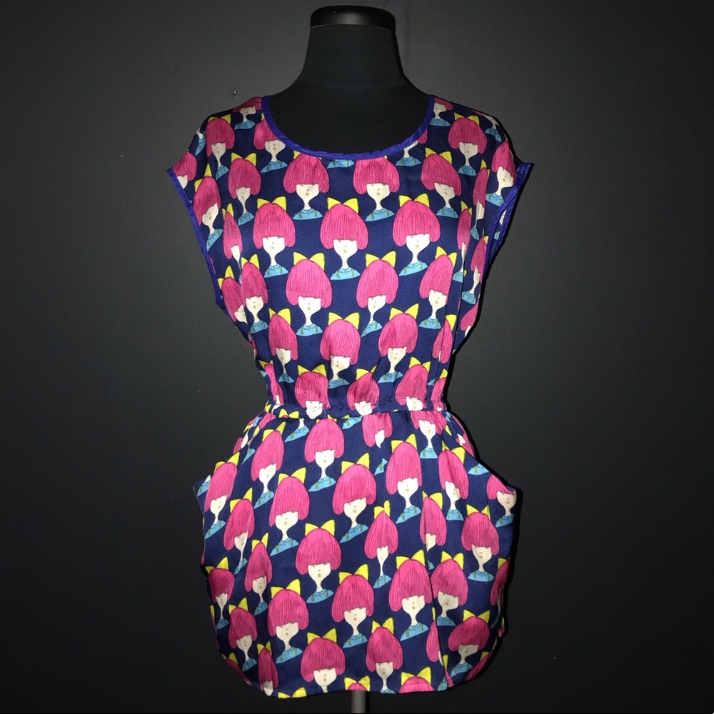 MIU MIU Doll Dress Blue Pink Print Sz M EUC Auth
